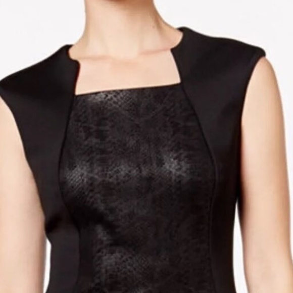 Calvin Klein Scuba Sheath Dress - Black w/Python Print Front Panel Size 2 - Picture 4 of 11